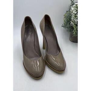 Gucci Beige Nude Vernice Diamond Nude Patent Leather Heels Pumps Rubber US Sz 9
